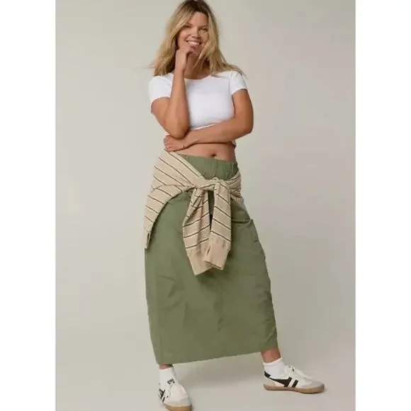 New OFFLINE By Aerie Cargo Maxi Skirt Large Sage Green Utility Pocket Streetwear - Picture 1 of 14